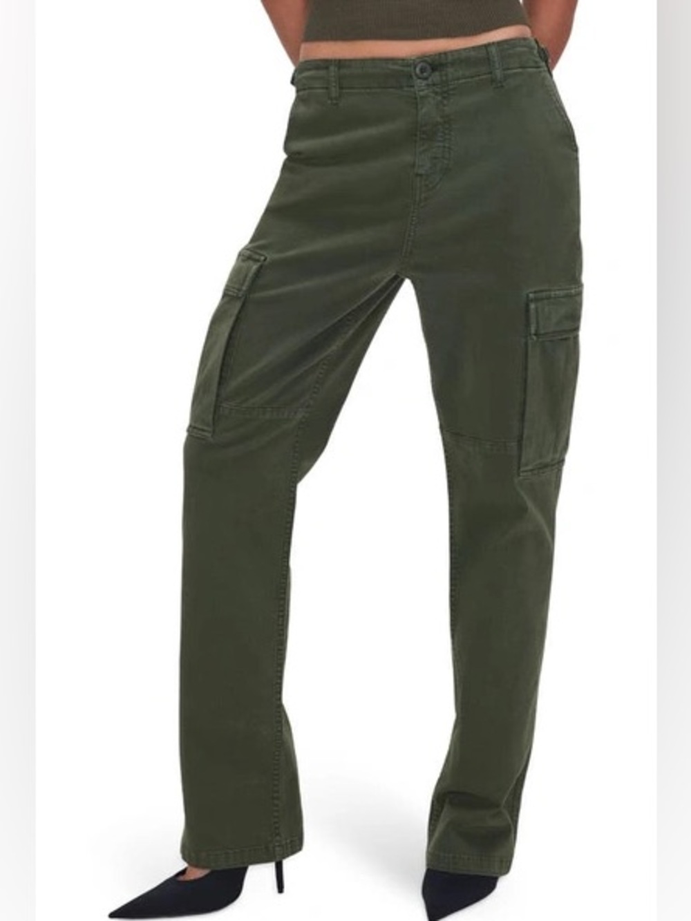 Good American Uniform Cargo Pants Fatigue Green NWT Size 2 Utility Stretch Pants